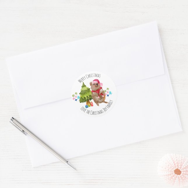 Adesivo Redondo Natal de Quokka Cóta Personalizada (Envelope)