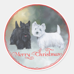 Adesivo Redondo Natal de Scottie Westie