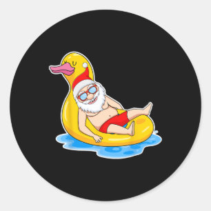 Adesivo Redondo Natal De Verão Em Julho Papai Noel Tropical Na Pis