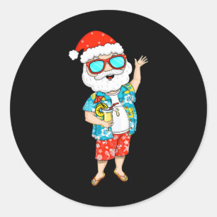 Adesivo Redondo Natal de Verão em Julho Papai Noel Tropical Segura