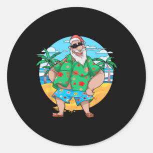 Adesivo Redondo Natal de Verão Tropical Papai Noel Palmeiras Natal