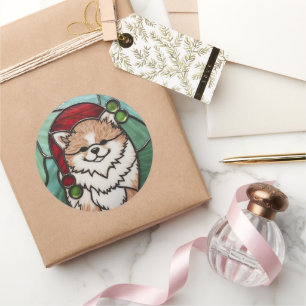 Adesivo Redondo Natal de Vidro Mantido Pomerano