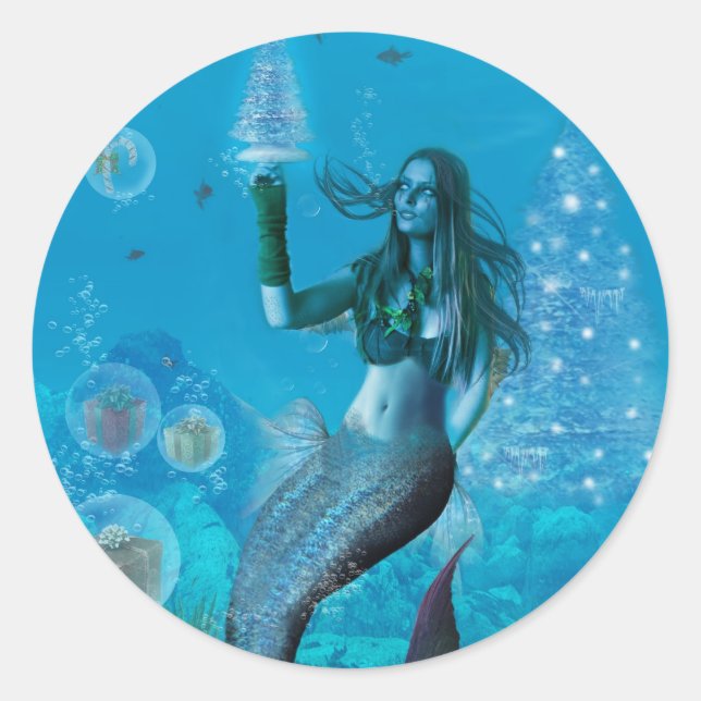 Adesivo Redondo Natal debaixo do mar (Stickers) (Frente)