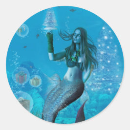 Adesivo Redondo Natal debaixo do mar (Stickers)