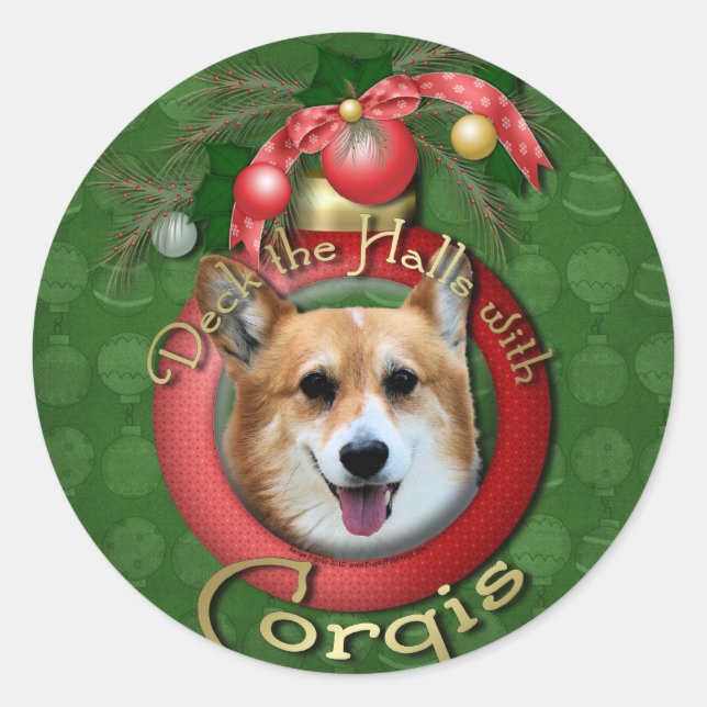 Adesivo Redondo Natal - Deck the Halls - Corgis (Frente)