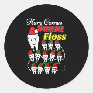 Adesivo Redondo Natal Dentista - Papais noeis Floss Xmas Pun