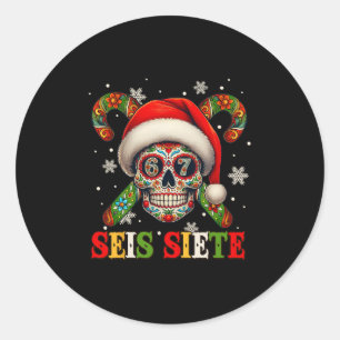 Adesivo Redondo Natal Dia De Los Muertos Açúcar Crânio Seis Sete