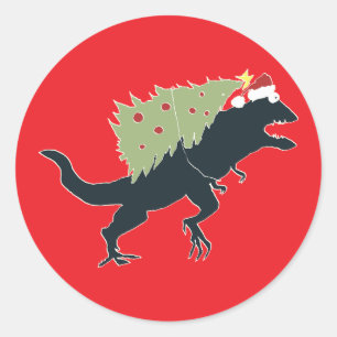 Adesivo Redondo Natal Dinossauro Divertido e Festivo