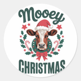 Adesivo Redondo Natal Divertido de Vaca Legal Mooey Festa de Humor