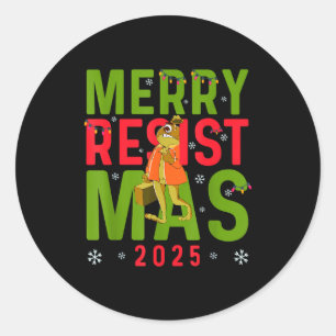 Adesivo Redondo Natal Divertido Feliz Resistmas 2025 Portland Frog