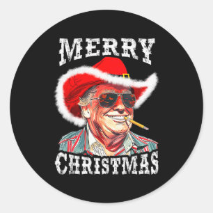 Adesivo Redondo Natal Divertido Trump Caubói Correspondência