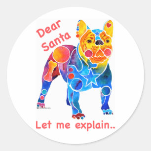 Adesivo Redondo Natal do buldogue francês