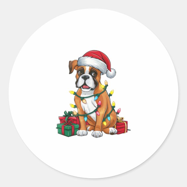 Adesivo Redondo Natal do Cachorro de Santa Hat Lighting (Frente)