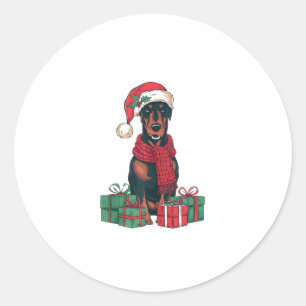Adesivo Redondo Natal do cachorro do Doberman do Santa Hat Lightin