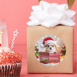 Adesivo Redondo Natal do Cachorro Filhote Chihuahua
