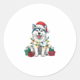 Adesivo Redondo Natal do Cachorro Malamute Santa Hat