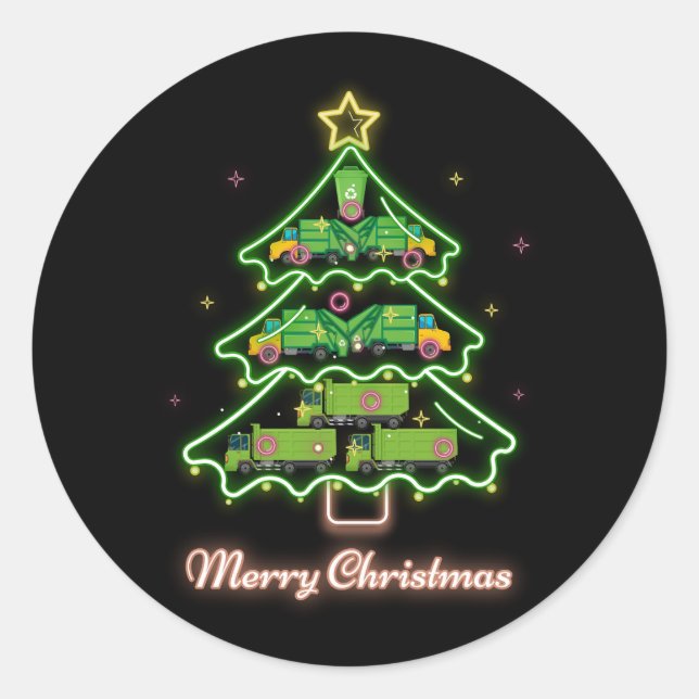 Adesivo Redondo Natal do Caminhão de Lighting Papais noeis de lixo (Frente)