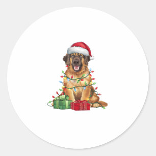 Adesivo Redondo Natal do Cão de Leonberger do Santa Hat