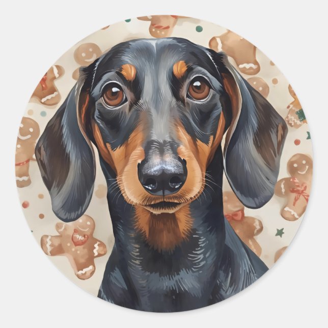 Adesivo Redondo Natal do Dachshund (Frente)