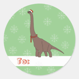 Adesivo Redondo Natal do Dinossauro Marrom de Pescoço Longo