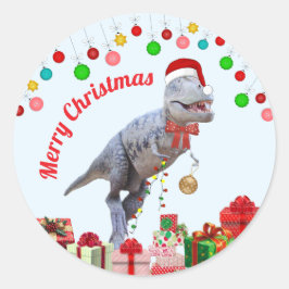 Adesivo Redondo Natal do Dinossauro Personalizado