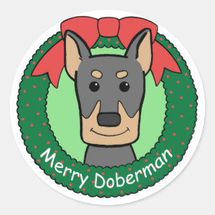 Adesivo Redondo Natal do Doberman