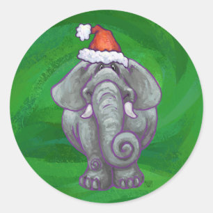 Adesivo Redondo Natal Do Elefante Em Verde