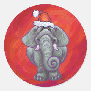 Adesivo Redondo Natal do elefante no vermelho