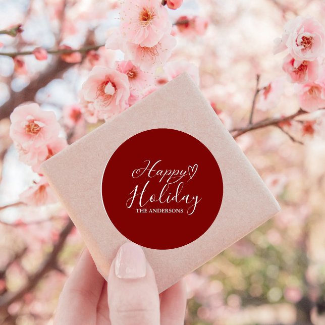 Adesivo Redondo Natal do Elegant Calliografia Vermelha (Criador carregado)