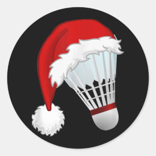 Adesivo Redondo Natal do Esporte de Badminton Santa Hat