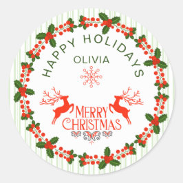 Adesivo Redondo Natal do feriado de feriado verde branco