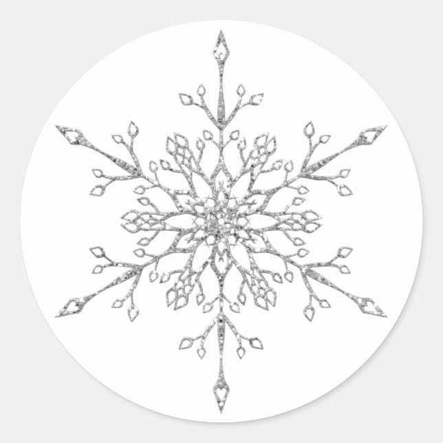 Adesivo Redondo Natal do Floco de Neve Elegante Silver Glitter (Frente)