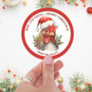 Adesivo Redondo Natal do galo de temas de Fazenda personalizado