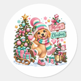 Adesivo Redondo Natal do Golden Retriever