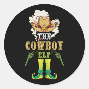 Adesivo Redondo Natal do Grupo Familiar do Elf do Cowboy Ocidental