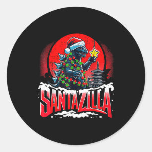 Adesivo Redondo Natal do Kaiju Santazilla Monstro Japonês Dinossa