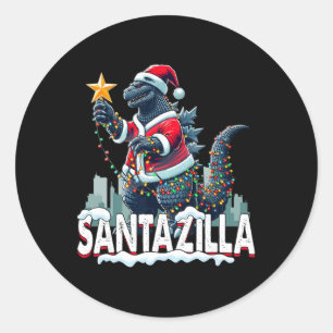 Adesivo Redondo Natal do Kaiju Santazilla Monstro Japonês Dinossau