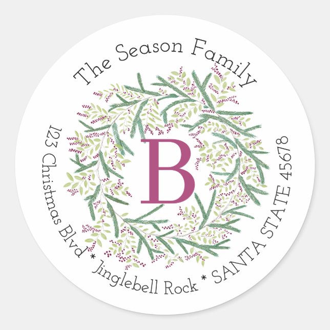 Adesivo Redondo Natal do Monograma Personalizável (Frente)