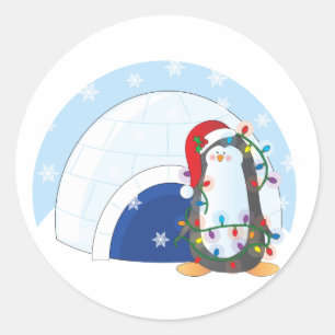 Adesivo Redondo Natal do pinguim