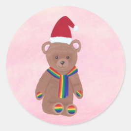 Adesivo Redondo Natal do Rainbow Teddy Bear Holiday