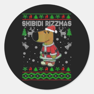 Adesivo Redondo Natal do Skibidi Rizzmas Rizz Papai Noel Suéter Fe