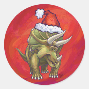 Adesivo Redondo Natal do Triceratops no vermelho