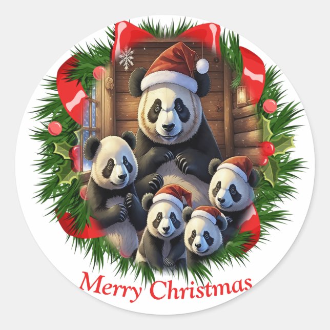 Adesivo Redondo Natal do Urso Panda (Frente)