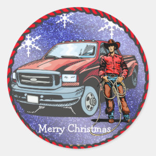 Adesivo Redondo Natal do Western Sticker Cowboy