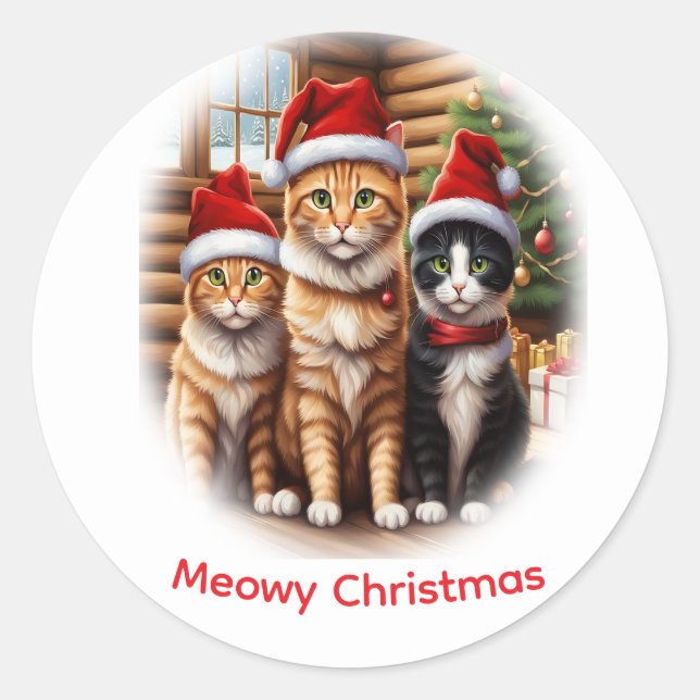 Adesivo Redondo Natal dos Gatinhos Fofos (Frente)