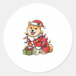 Adesivo Redondo Natal dos Papais noeis de Iluminação Shiba Inu