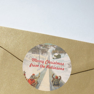 Adesivo Redondo Natal dos trenós do toboggan do vintage