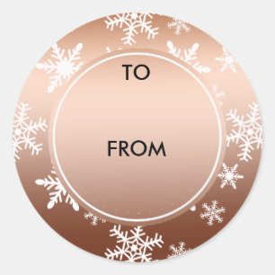 Adesivo Redondo Natal Dourado com flocos de neve brancos