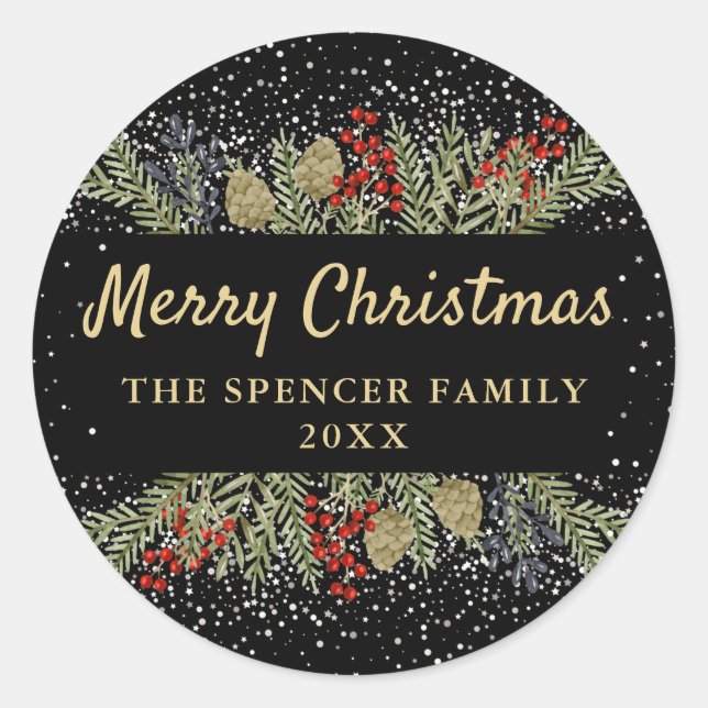 Adesivo Redondo Natal Dourado de inverno Holly Berries (Frente)