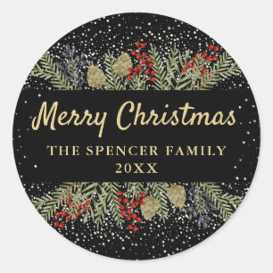 Adesivo Redondo Natal Dourado de inverno Holly Berries